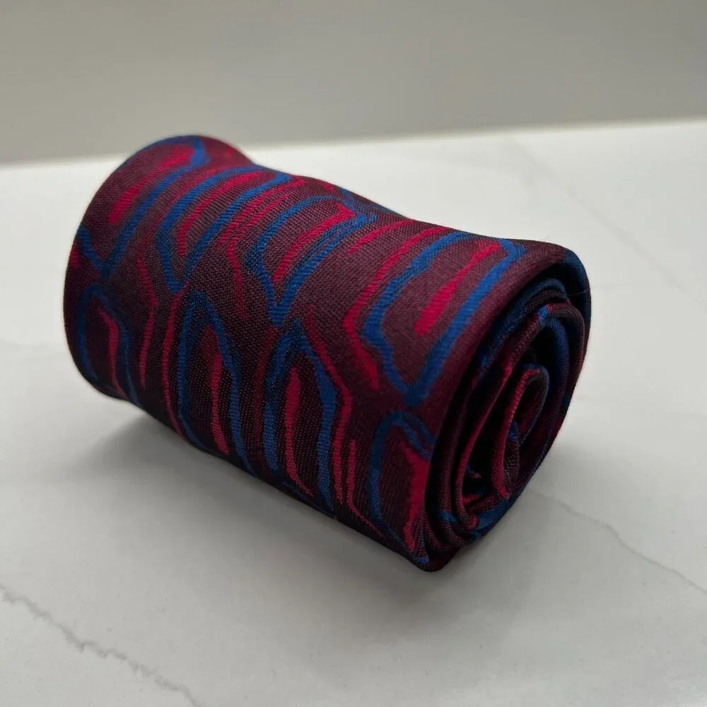 Portofino Vintage Mens Silk Necktie Red & Blue Italy Made 80s Party Club 58x3.5